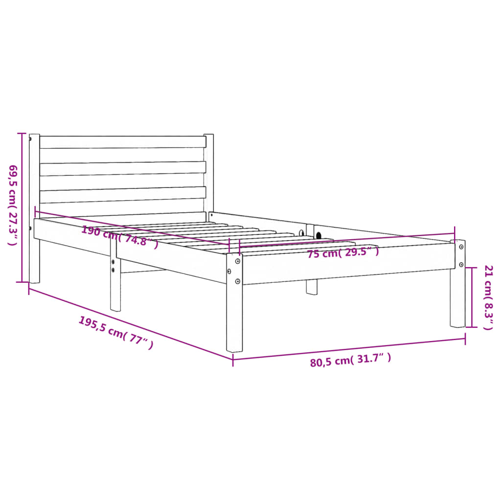 Letto senza Materasso Marrone Cera 75x190 cm in Legno di Pino | homemem39