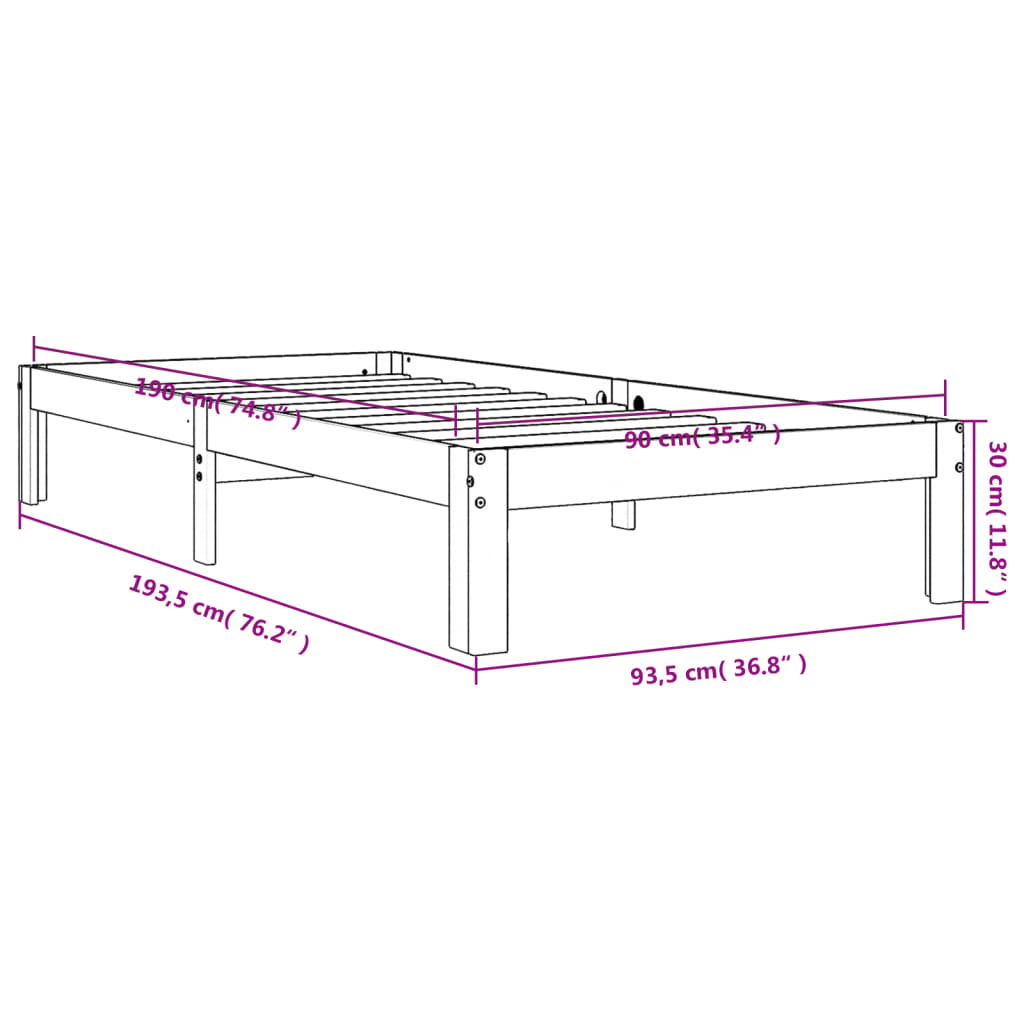 Letto senza Materasso Marrone Cera 90x190 cm in Legno di Pino | homemem39