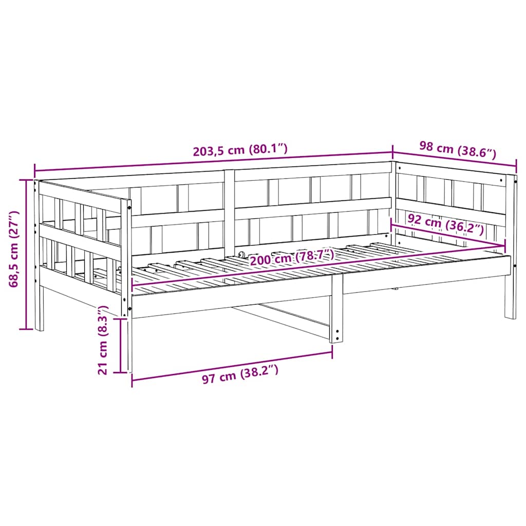 Dormeuse senza Materasso Marrone Cera 90x200 cm Legno di Pino | homemem39
