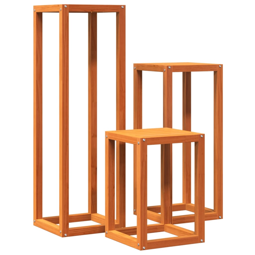 Supporti per Piante 3 pz Marrone Cera in Legno Massello di Pino - homemem39