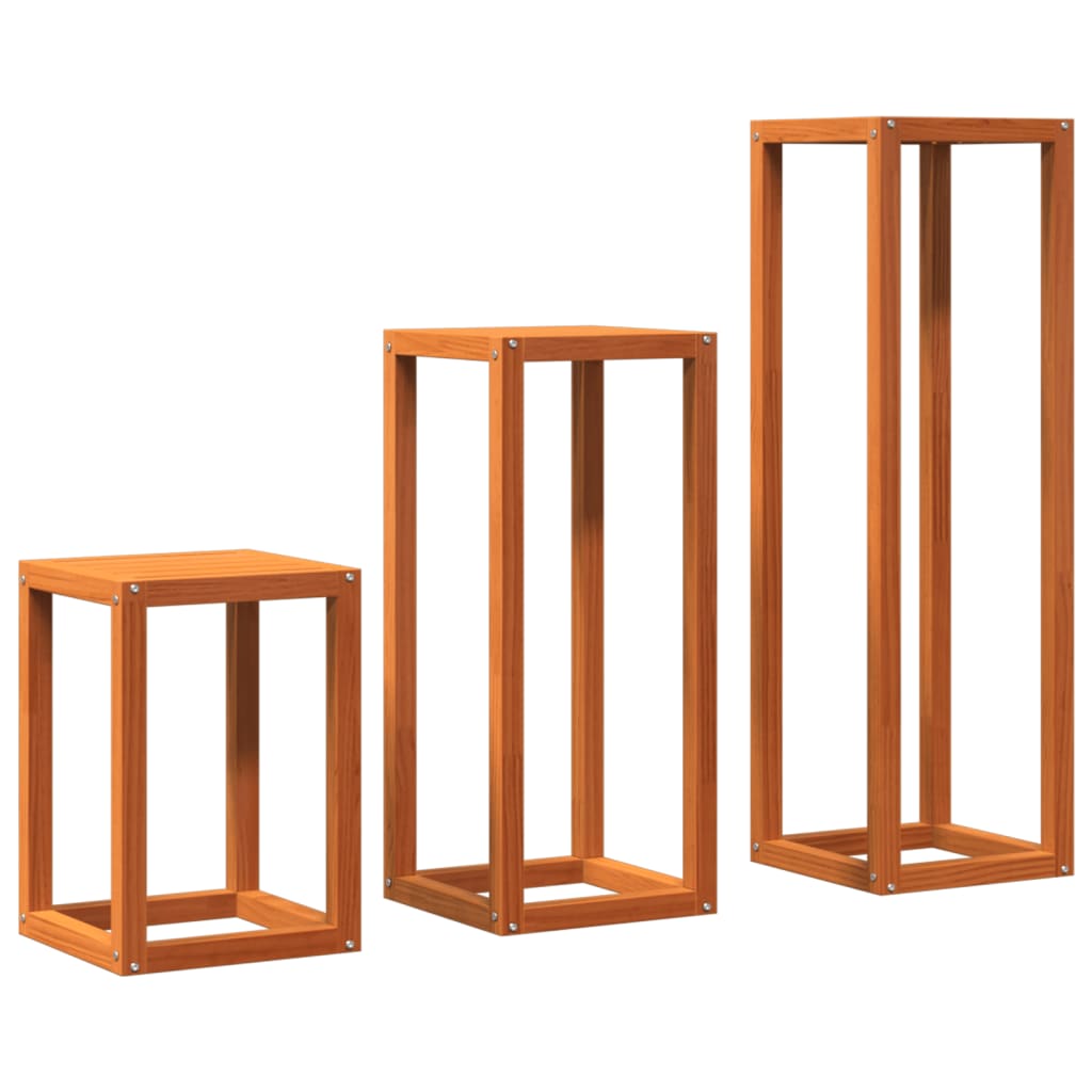 Supporti per Piante 3 pz Marrone Cera in Legno Massello di Pino - homemem39