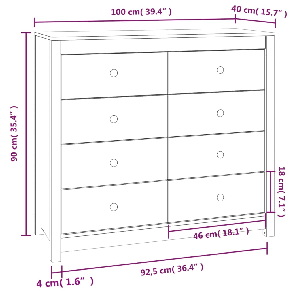 Armadietto Marrone Cera 100x40x90 cm in Legno Massello di Pino
