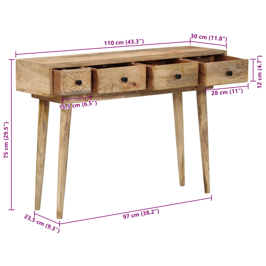 Tavolo Consolle 110x30x75 cm in Legno Massello di Mango - homemem39