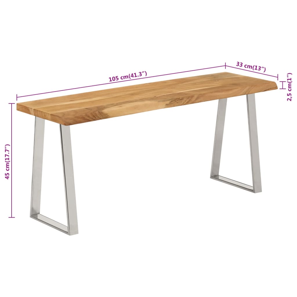 Panca con Bordi Vivi 105 cm in Legno Massello di Acacia - homemem39