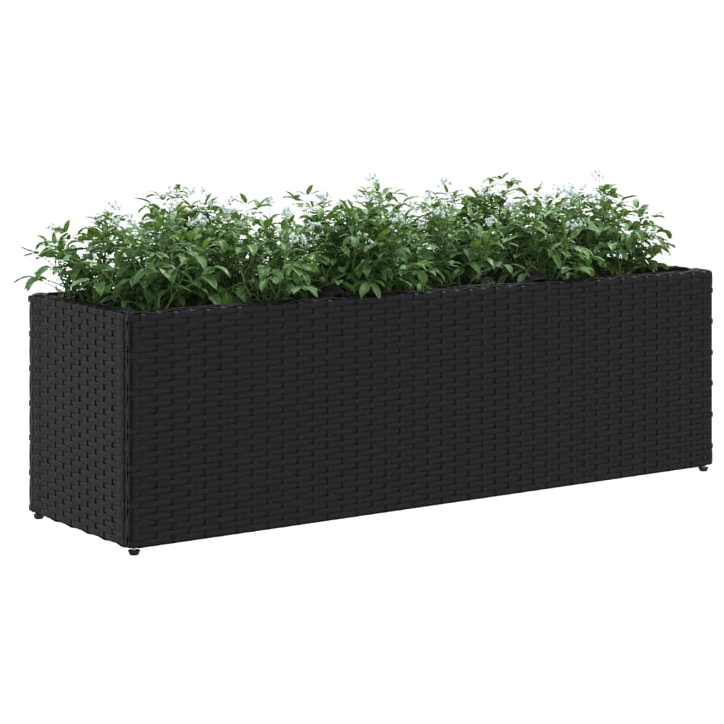 Fioriere da Giardino con 3 Vasi Nere 105x30x32 cm in Polyrattan