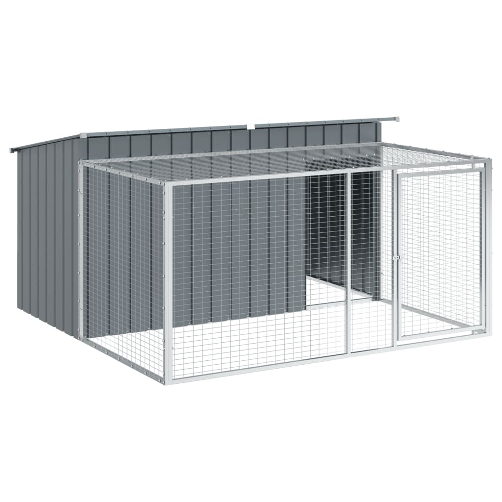 Casetta Cani con Corsa Antracite 197x194x110 cm Acciaio Zincato - homemem39