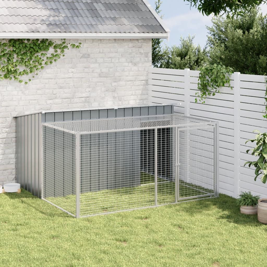 Casetta Cani con Corsa Antracite 197x194x110 cm Acciaio Zincato - homemem39