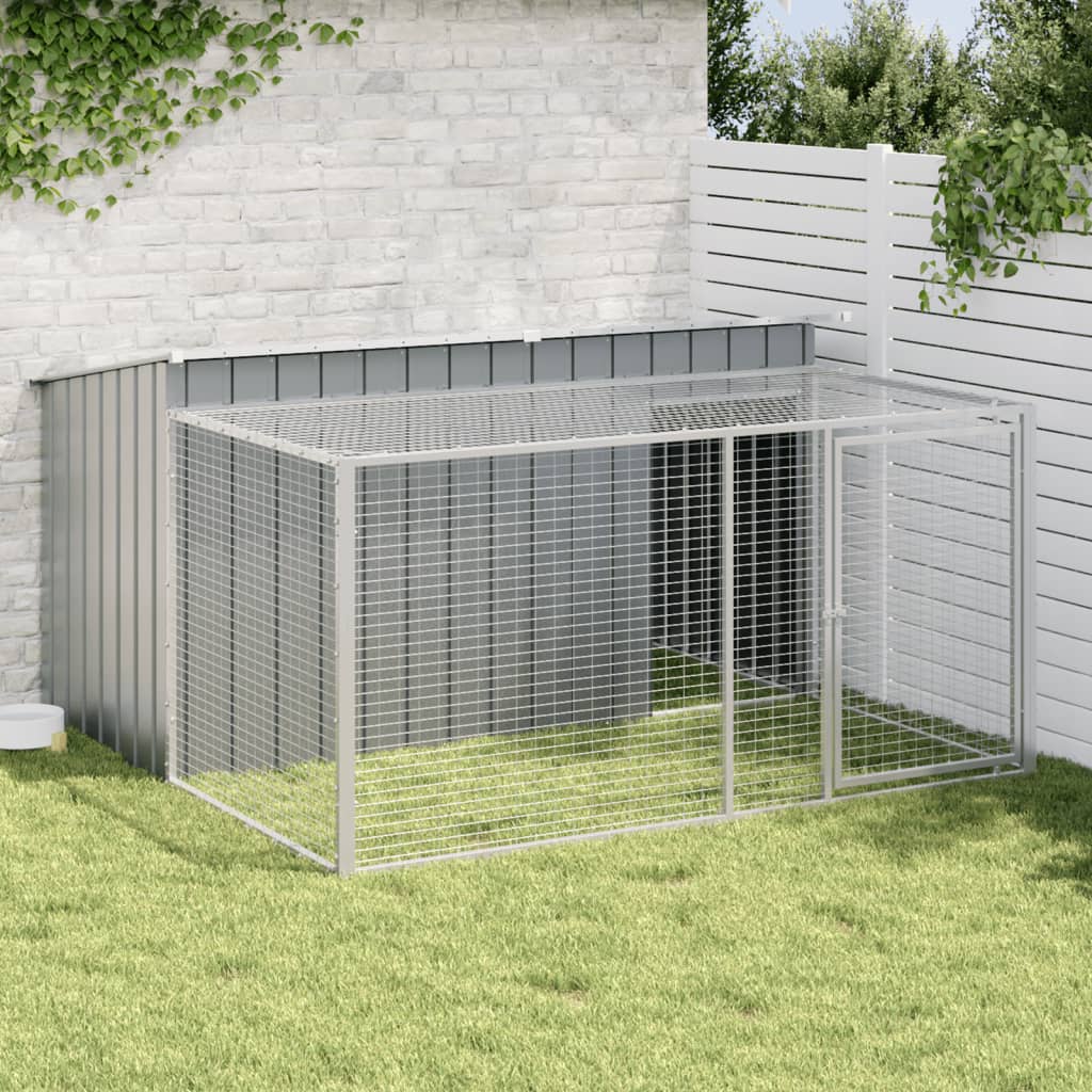 Casetta Cani con Corsa Antracite 197x194x110 cm Acciaio Zincato - homemem39