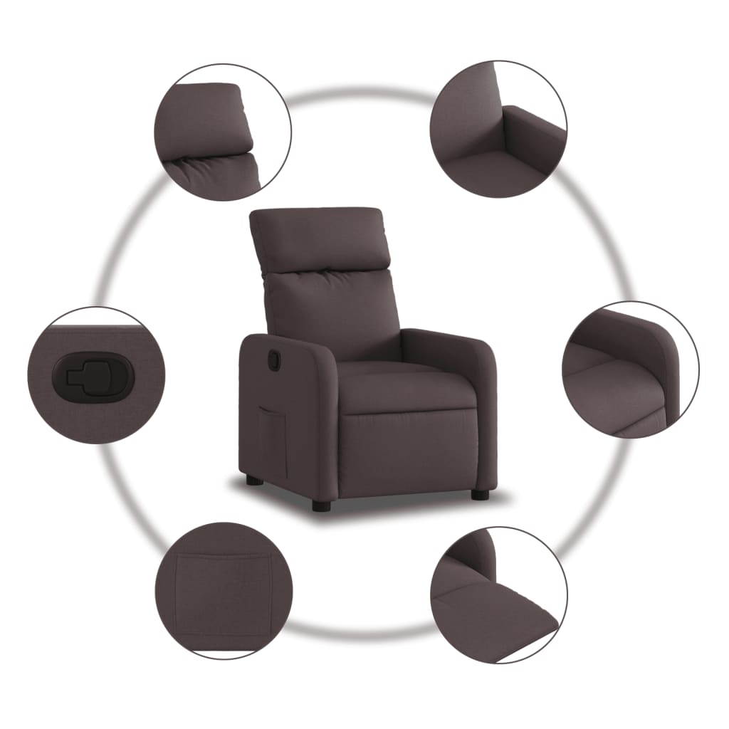 Dark Brown Reclining Armchair in Fabric