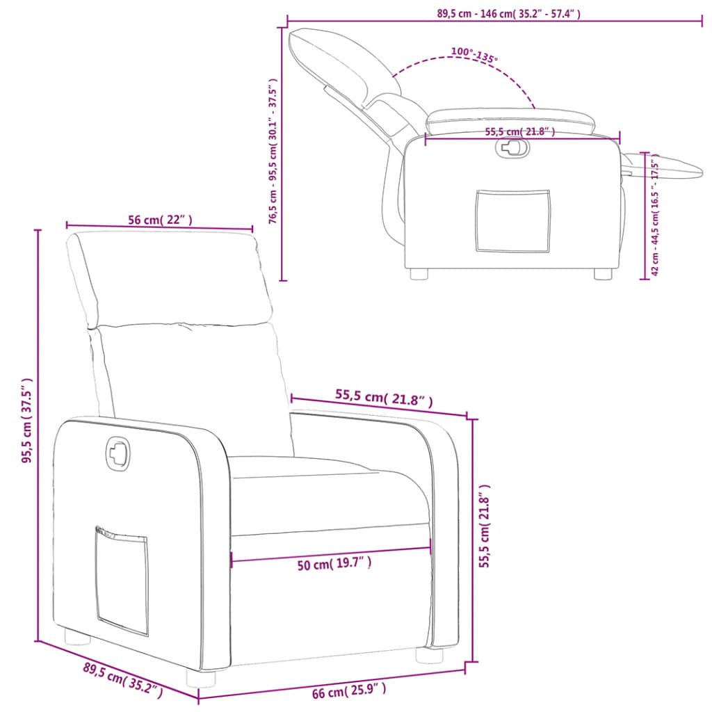 Dark Brown Reclining Armchair in Fabric