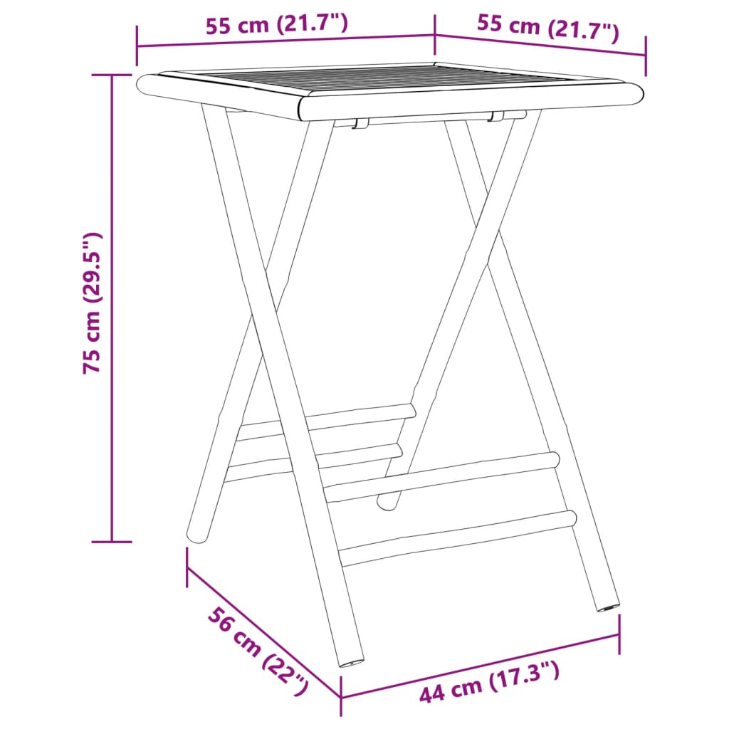 Tavolo da Giardino Pieghevole 55x55x75 cm in Bambù | homemem39
