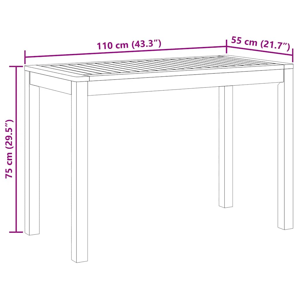 Tavolo da Pranzo da Giardino 110x55x75 cm Legno Massello Acacia