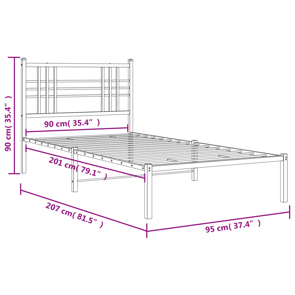 Giroletto con Testiera in Metallo Nero 90x200 cm | homemem39