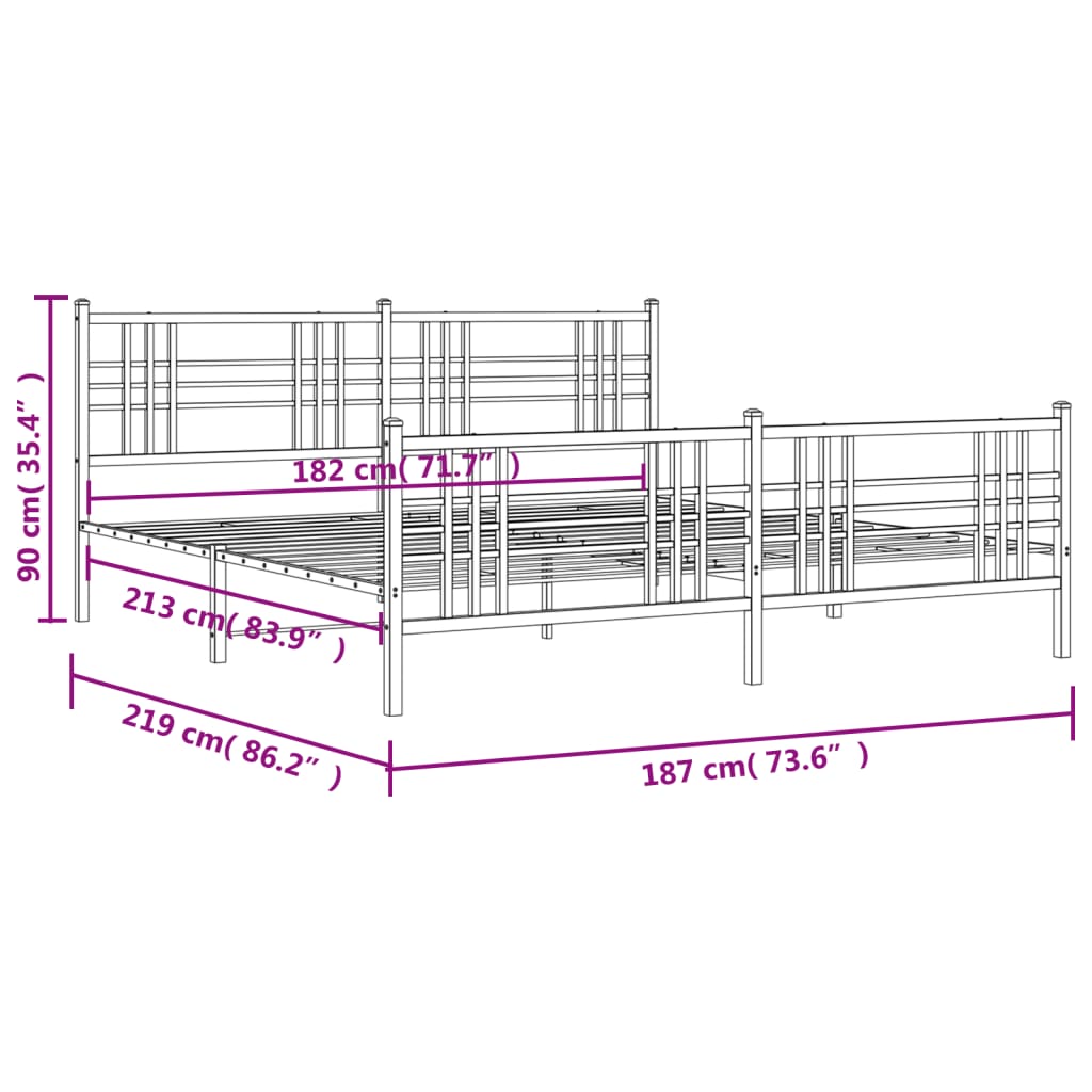 Giroletto con Testiera e Pediera Metallo Nero 183x213 cm