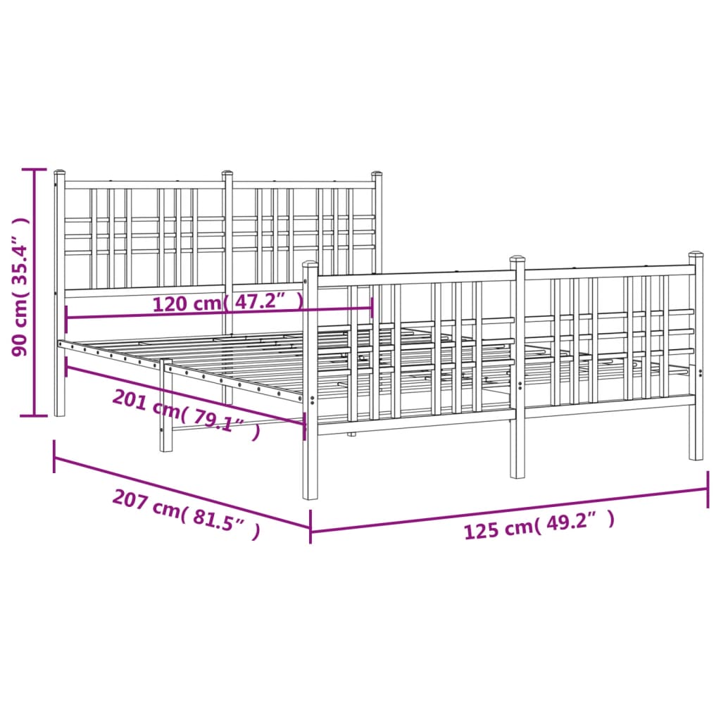 Giroletto con Testiera e Pediera Metallo Bianco 120x200 cm | homemem39