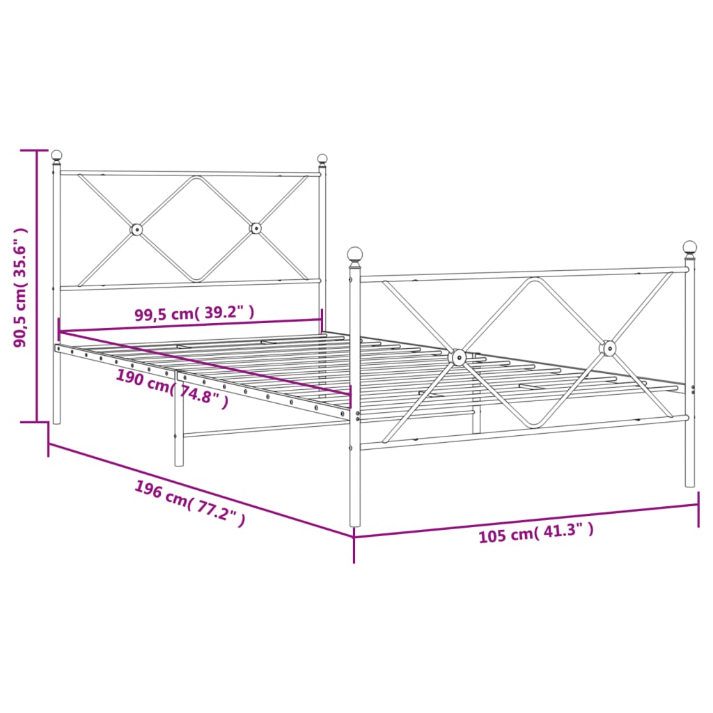 Giroletto con Testiera e Pediera Metallo Nero 100x190 cm | homemem39