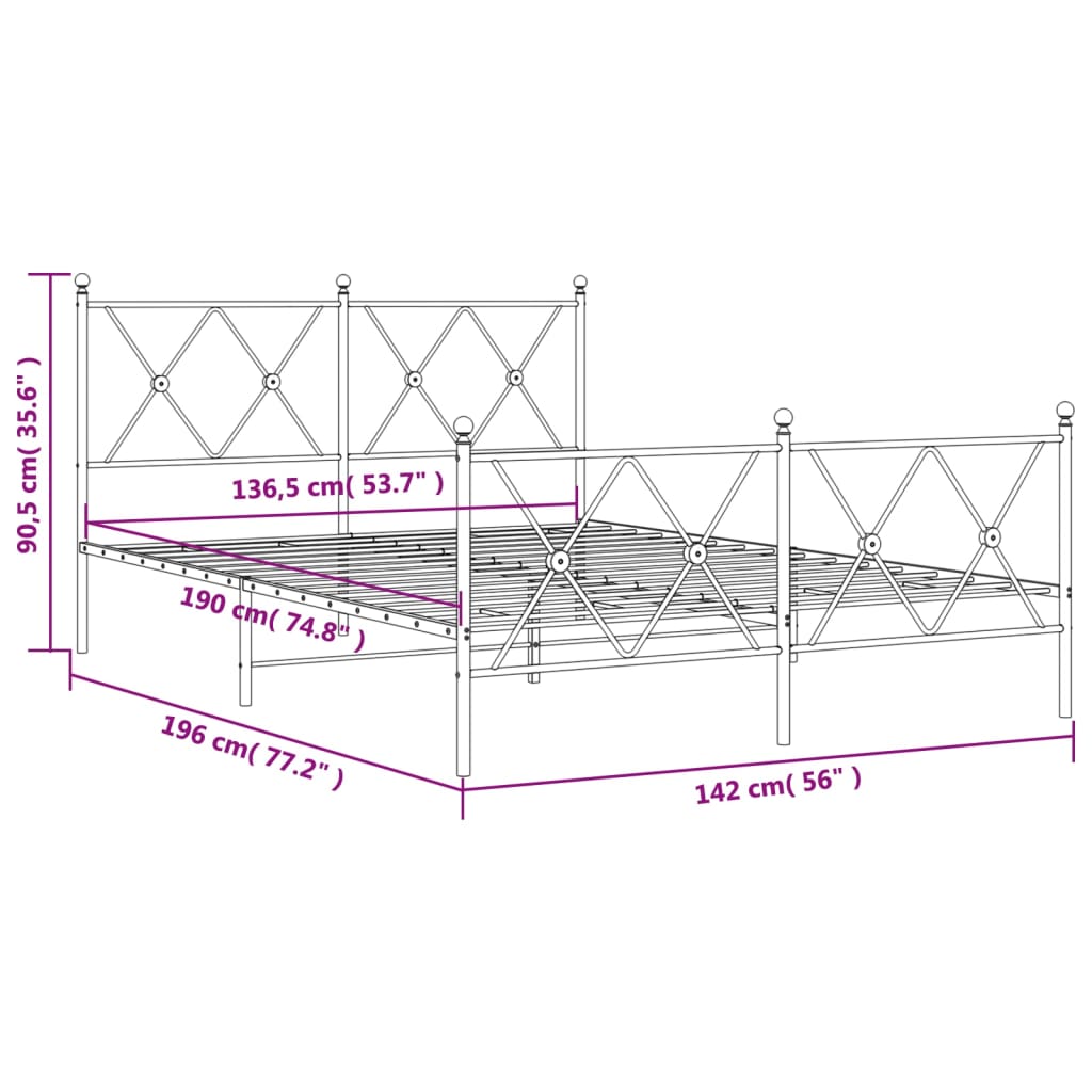 Giroletto con Testiera e Pediera Metallo Nero 137x190 cm | homemem39