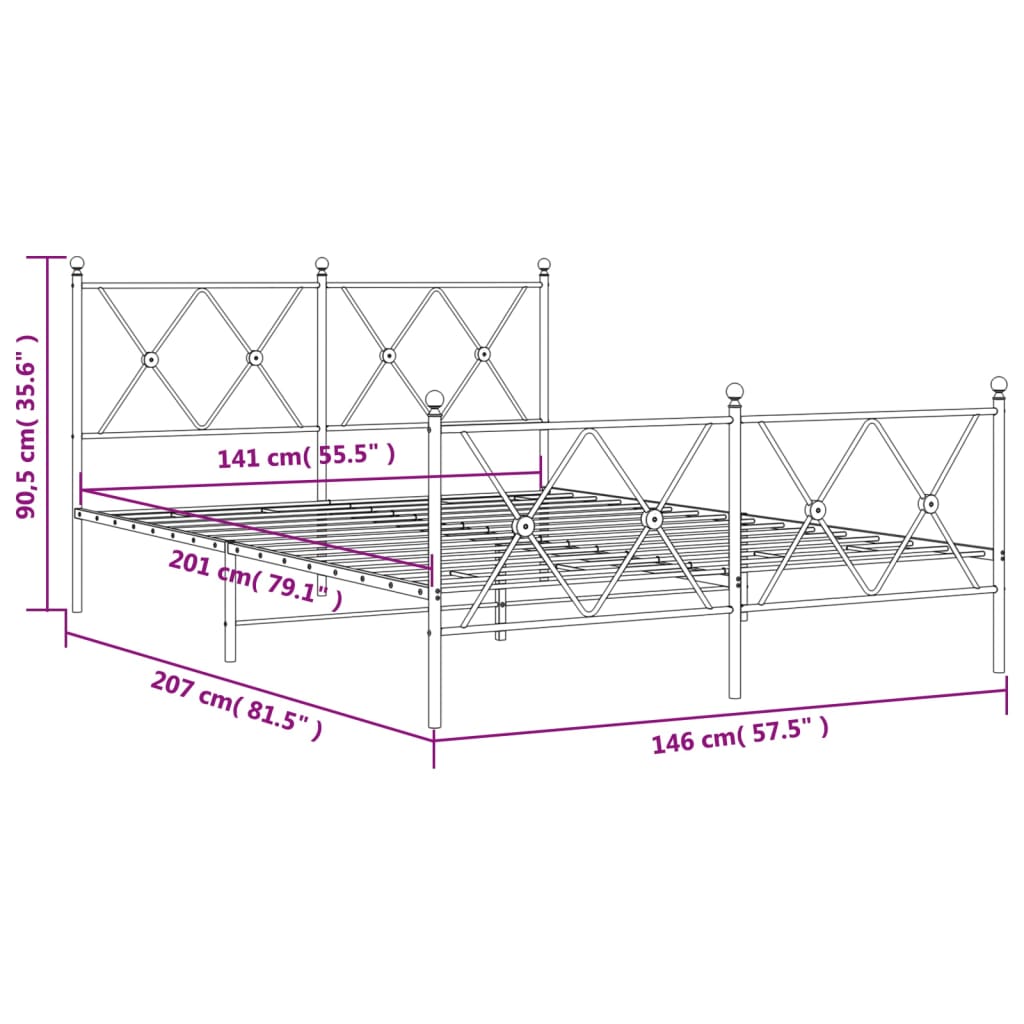 Giroletto con Testiera e Pediera Metallo Nero 140x200 cm | homemem39
