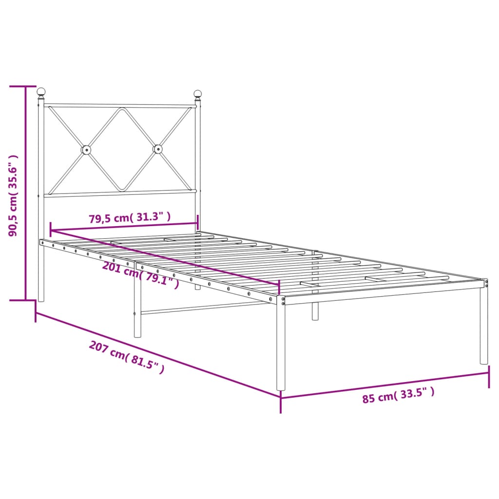 Giroletto con Testiera Metallo Bianco 80x200 cm | homemem39