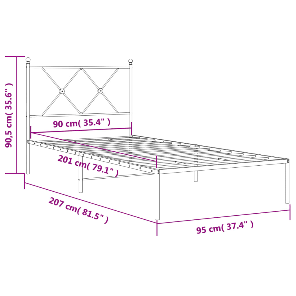 Giroletto con Testiera Metallo Bianco 90x200 cm | homemem39