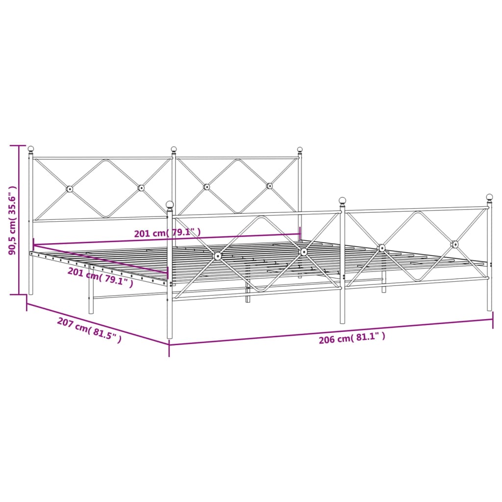 Giroletto con Testiera e Pediera Metallo Bianco 200x200 cm | homemem39