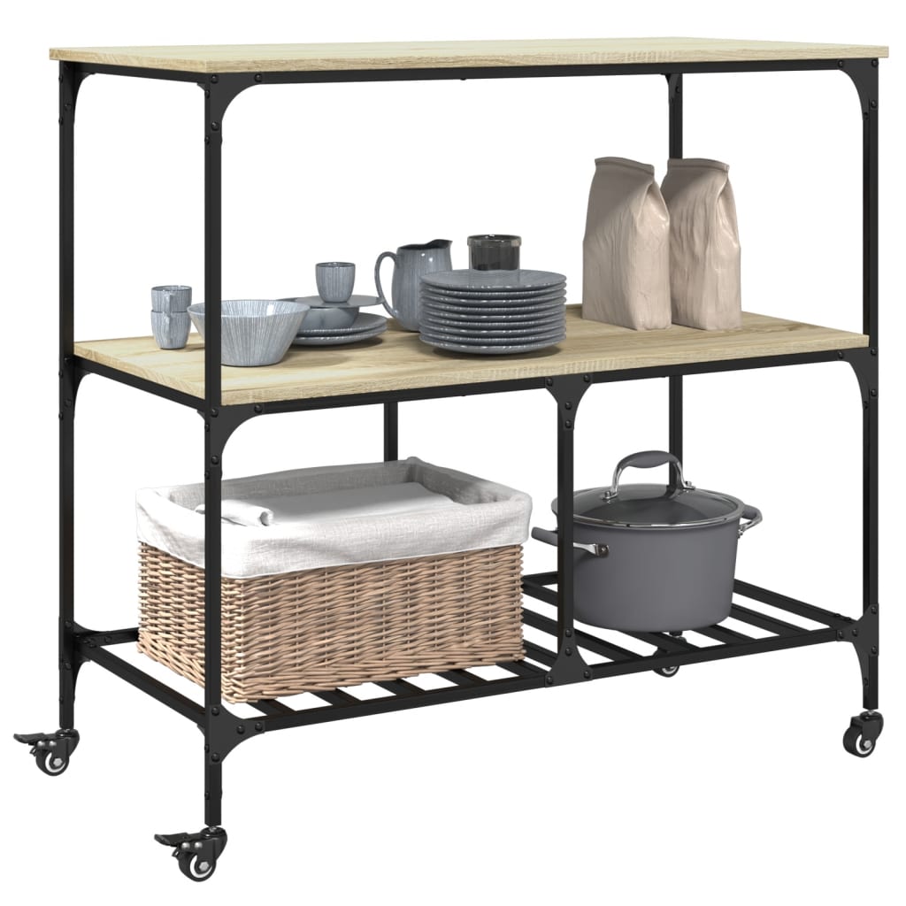 Carrello da Cucina Rovere Sonoma 100x50x95 cm Legno Multistrato - homemem39