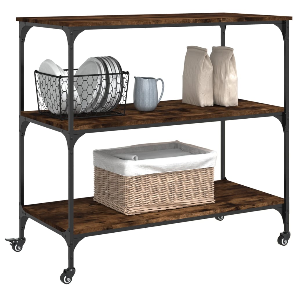 Carrello da Cucina Rovere Fumo 102x50x95 cm Legno Multistrato - homemem39