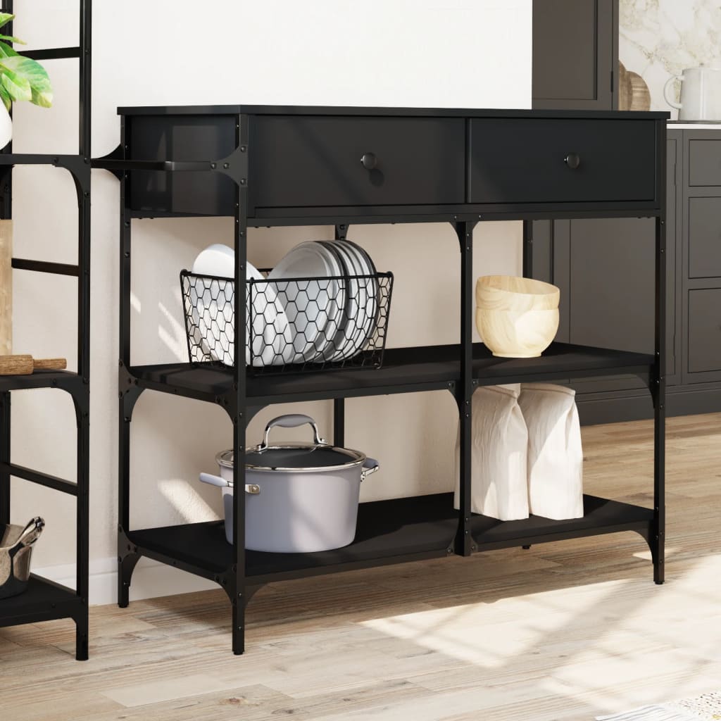 Carrello da Cucina Nero 105x42x95 cm in Legno Multistrato - homemem39