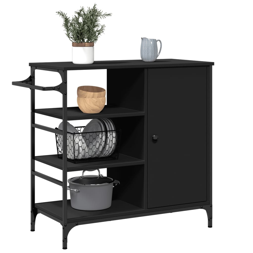 Carrello da Cucina Nero 87,5x38,5x84,5 cm in Legno Multistrato - homemem39