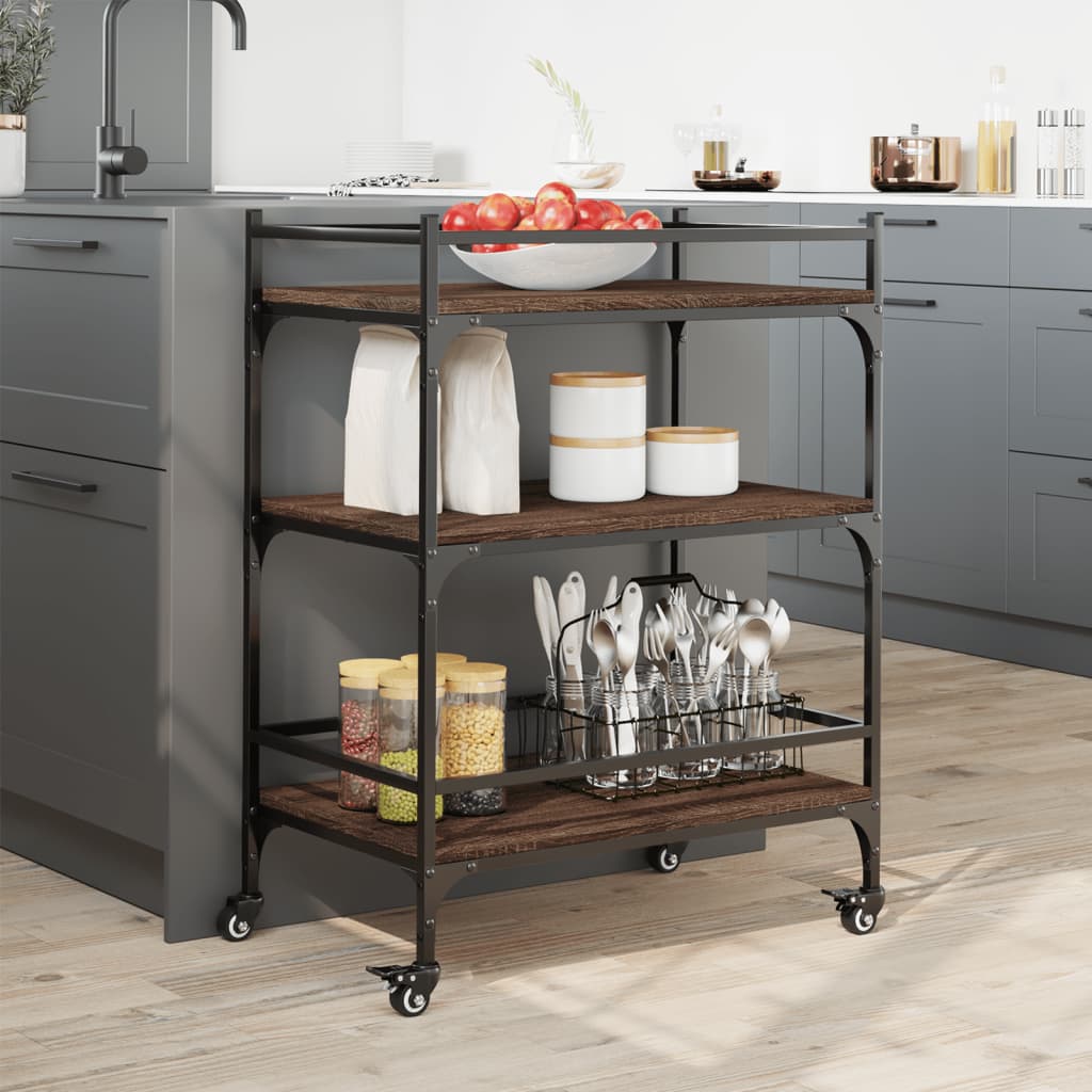 Carrello Cucina Rovere Marrone 65x40x86,5 cm Legno Multistrato - homemem39