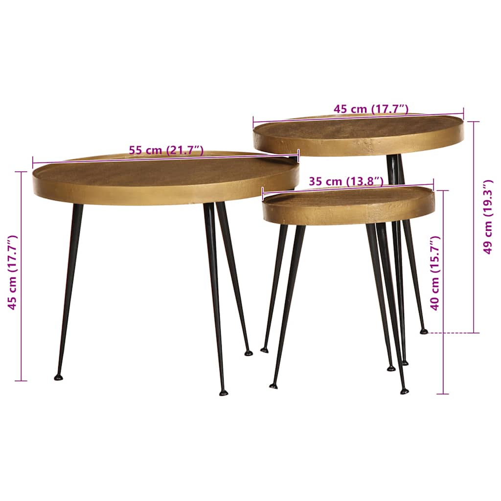 Tavolini da Salotto 3 pz Oro in Legno Multistrato