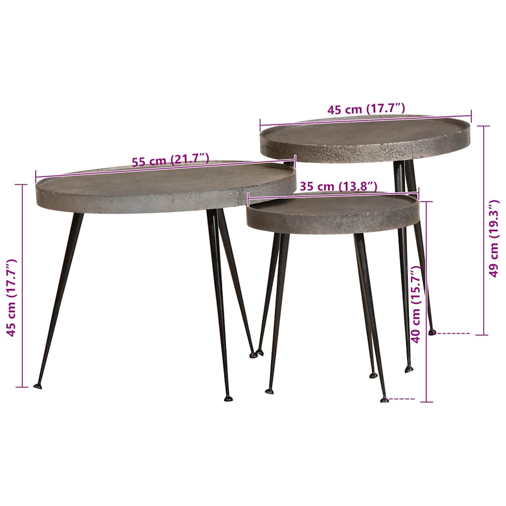 Tavolini da Salotto 3 pz Argento in Legno Multistrato