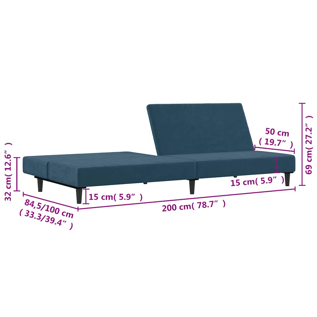 Divano Letto a 2 Posti Blu in Velluto | homemem39