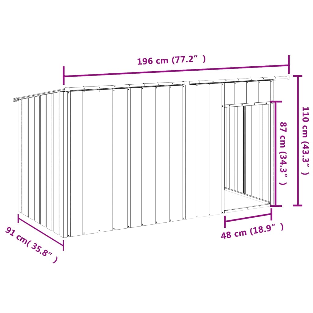Casetta Cani con Tetto Antracite 196x91x110 cm Acciaio Zincato - homemem39