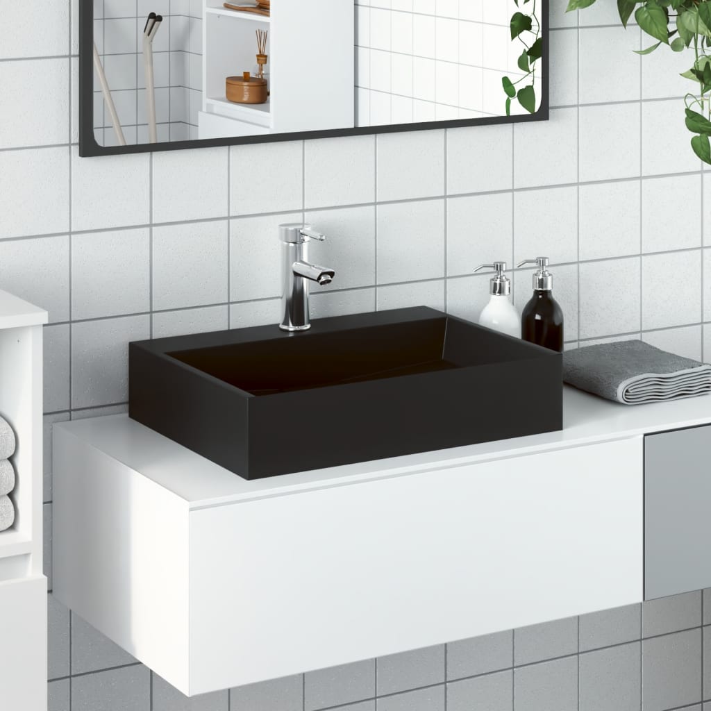 Lavandino 50x38x11 cm Blocco in Marmo/Minerale Nero Opaco - homemem39