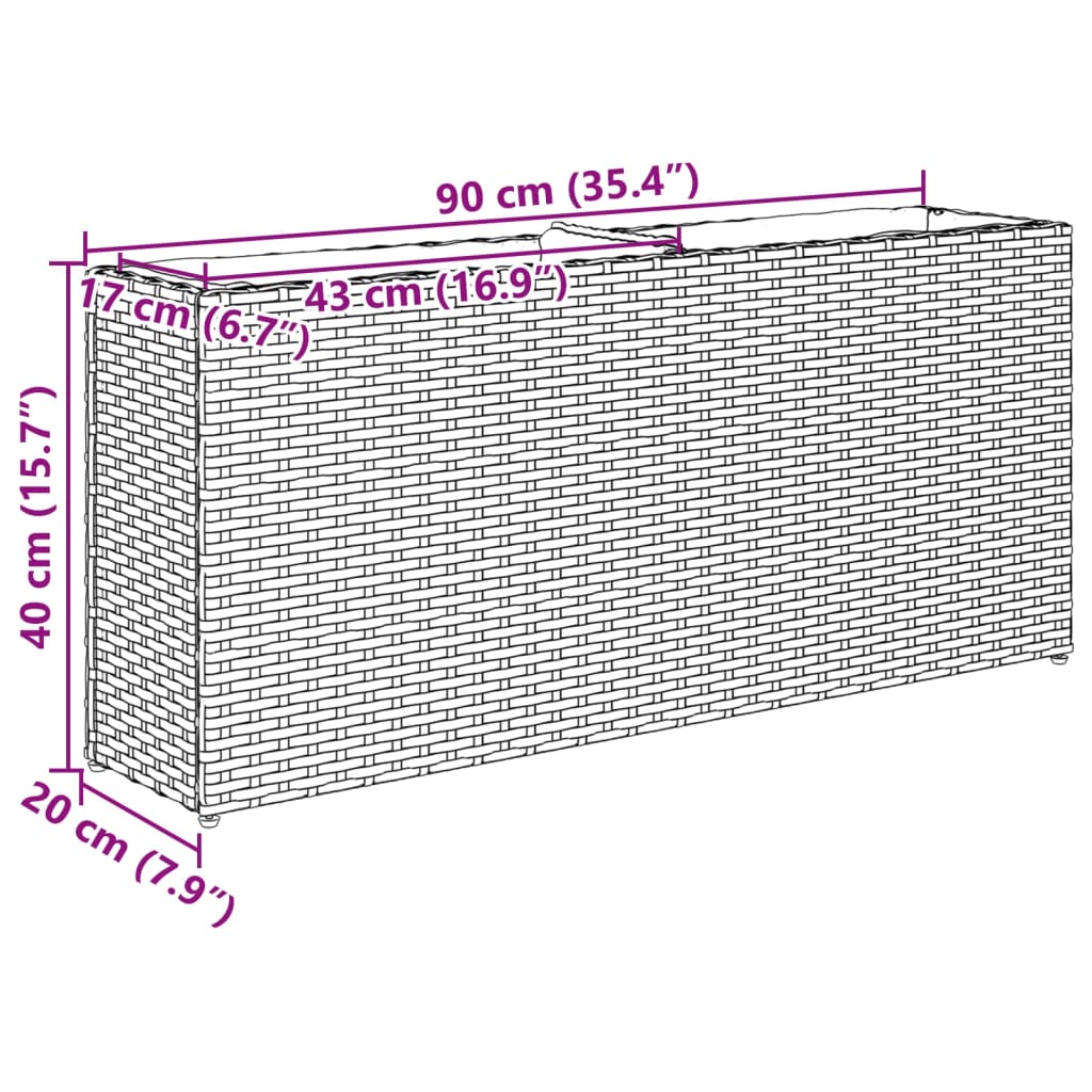 Fioriera da Giardino con 2 Vasi Nera 90x20x40 cm in Polyrattan | homemem39
