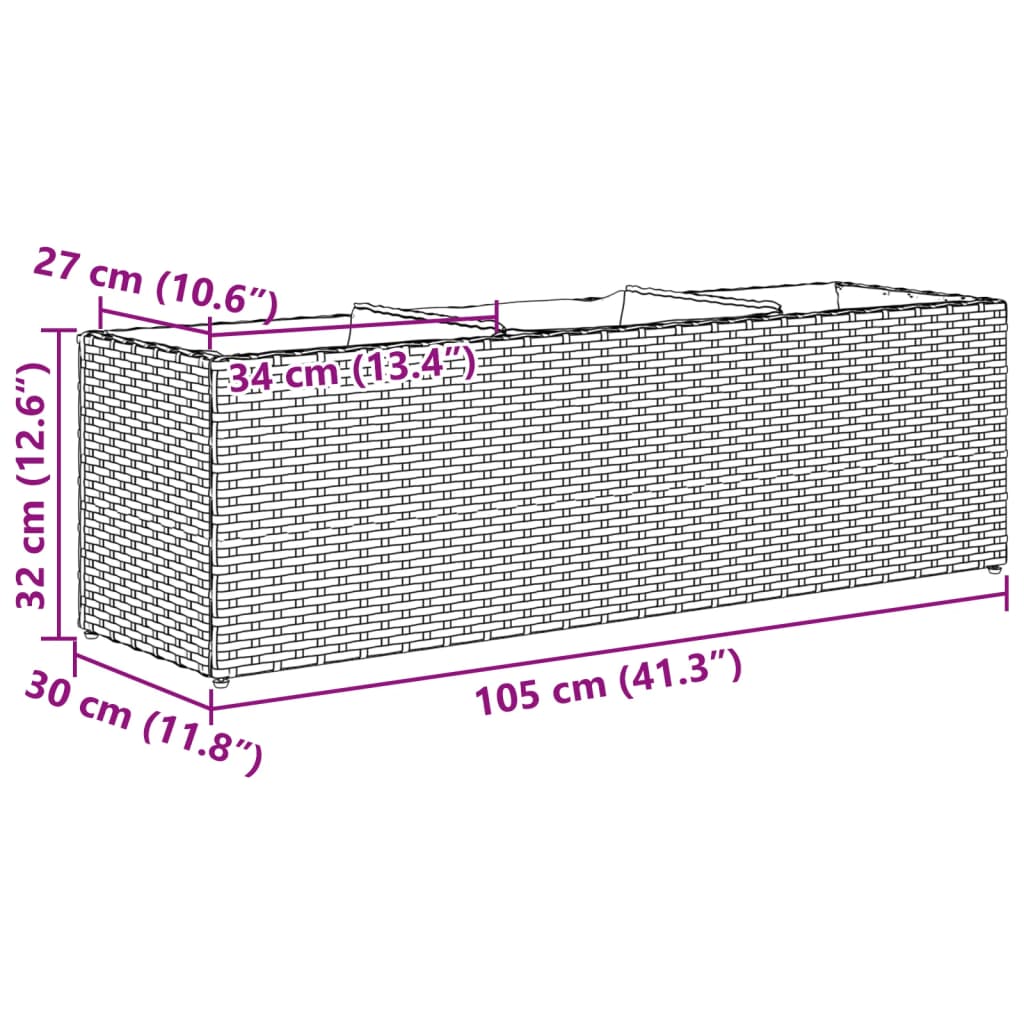 Fioriera da Giardino con 3 Vasi Nera 105x30x32 cm in Polyrattan | homemem39