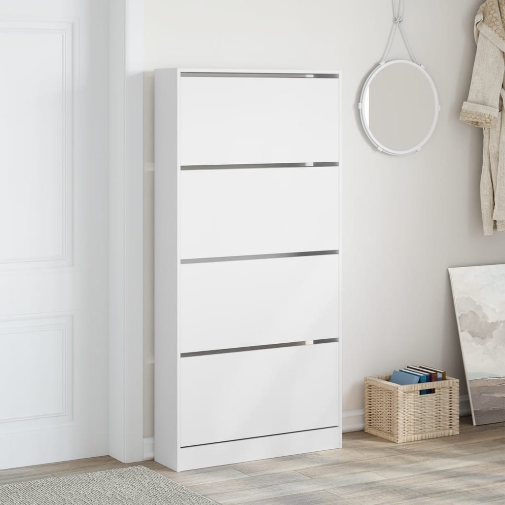 Scarpiera con 4 Cassetti Ribaltabili Bianca 80x21x163,5 cm - homemem39