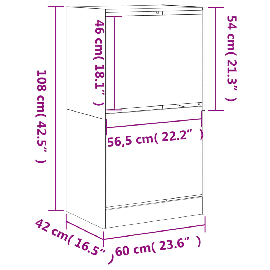 Scarpiera 2 Cassetti Ribaltabili Rovere Sonoma 60x42x108 cm - homemem39