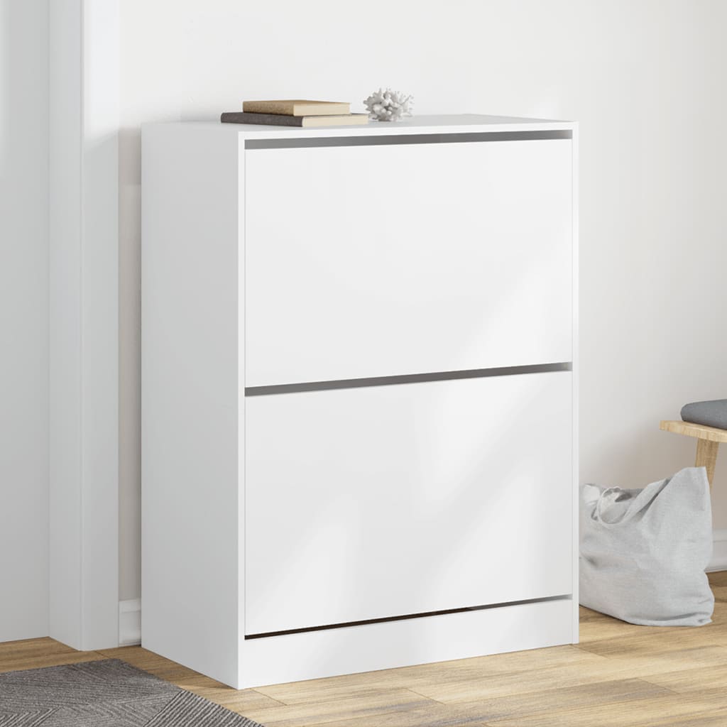 Scarpiera con 2 Cassetti Ribaltabili Bianca 80x42x108 cm - homemem39