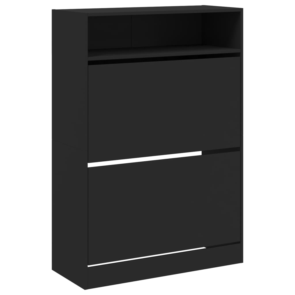 Scarpiera con 2 Cassetti Ribaltabili Nera 80x34x116 cm - homemem39