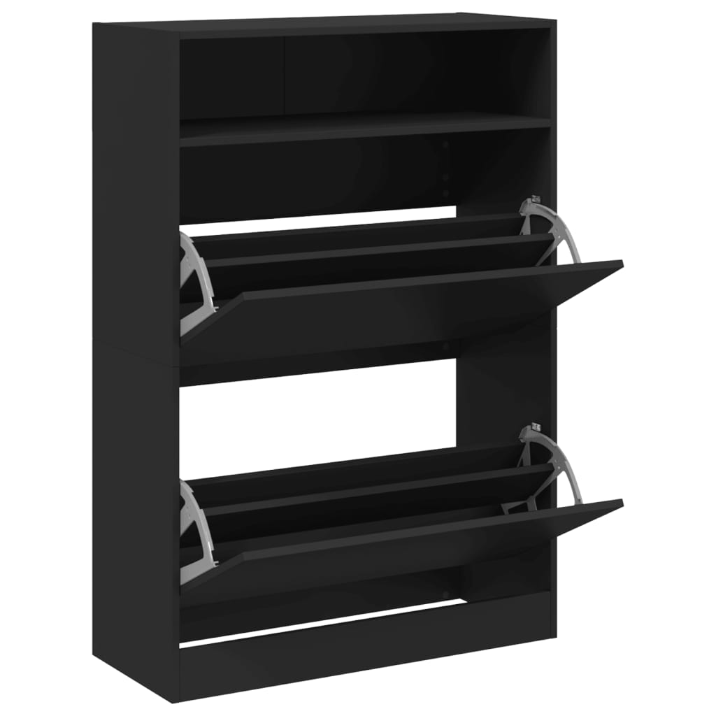 Scarpiera con 2 Cassetti Ribaltabili Nera 80x34x116 cm - homemem39