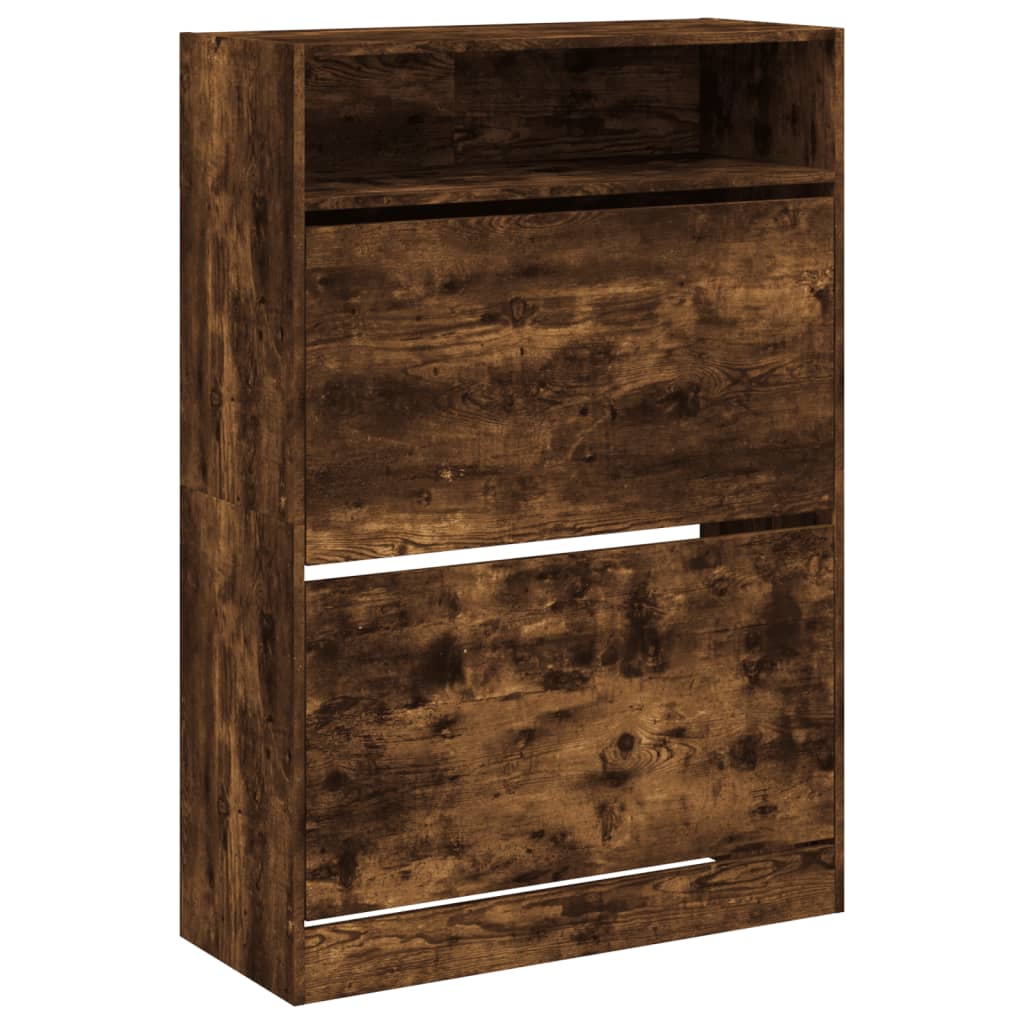 Scarpiera con 2 Cassetti Ribaltabili Rovere Fumo 80x34x116 cm - homemem39