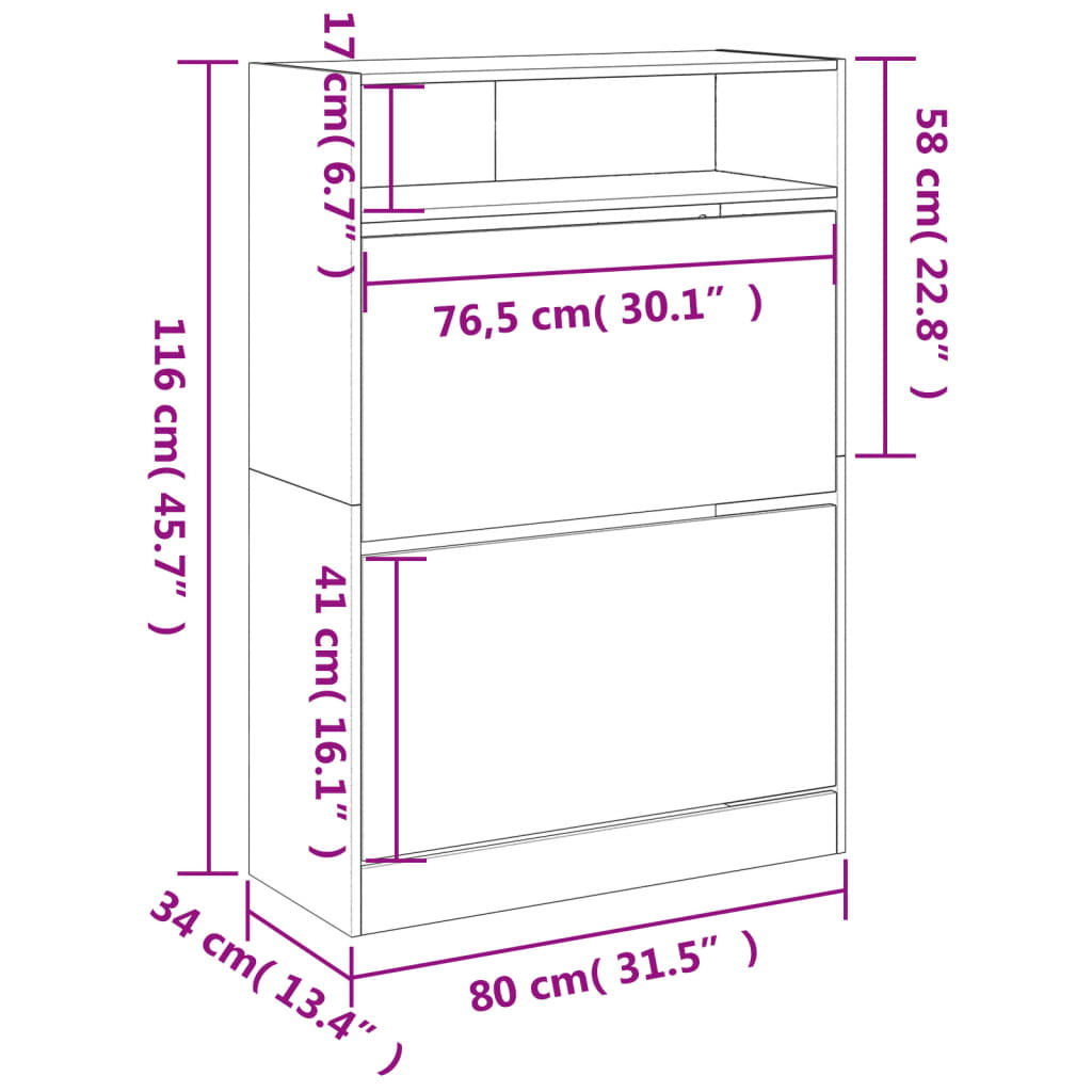 Scarpiera 2 Cassetti Ribaltabili Grigio Sonoma 80x34x116 cm - homemem39
