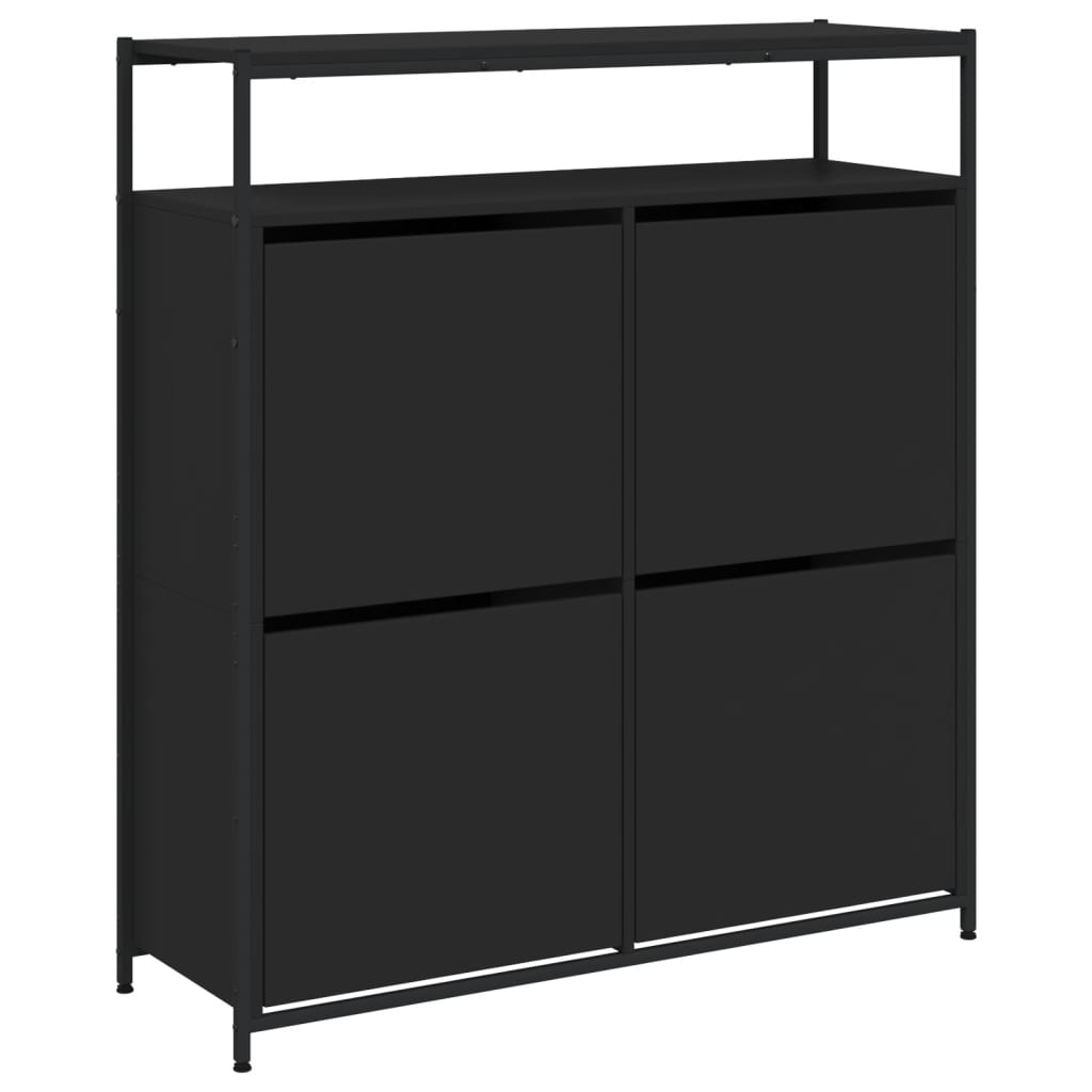 Scarpiera con 4 Cassetti Ribaltabili Nera 100x34x112 cm - homemem39