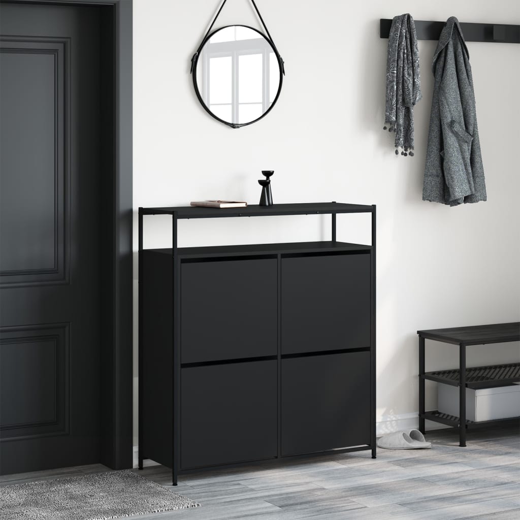 Scarpiera con 4 Cassetti Ribaltabili Nera 100x34x112 cm - homemem39