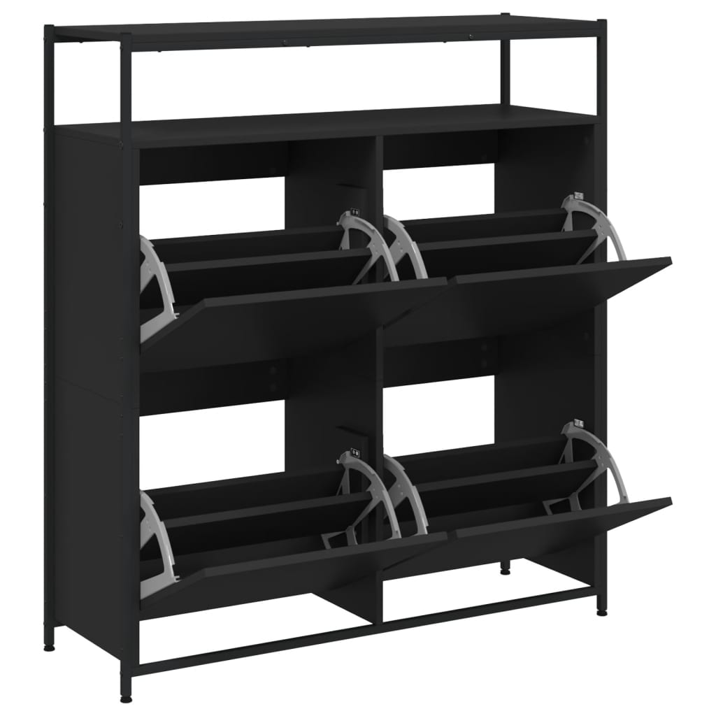 Scarpiera con 4 Cassetti Ribaltabili Nera 100x34x112 cm - homemem39