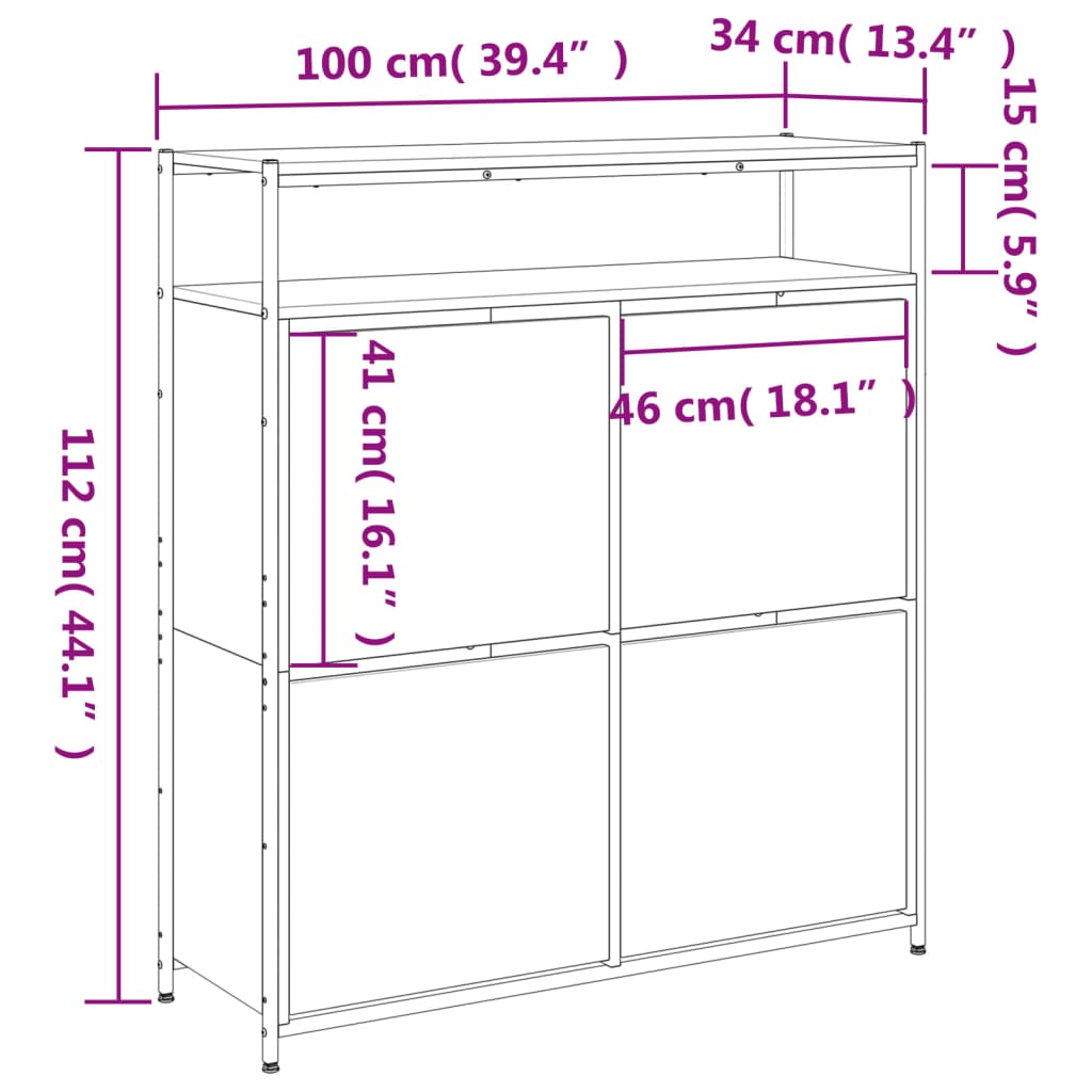 Scarpiera con 4 Cassetti Ribaltabili Nera 100x34x112 cm - homemem39