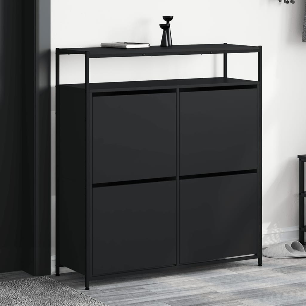 Scarpiera con 4 Cassetti Ribaltabili Nera 100x34x112 cm - homemem39