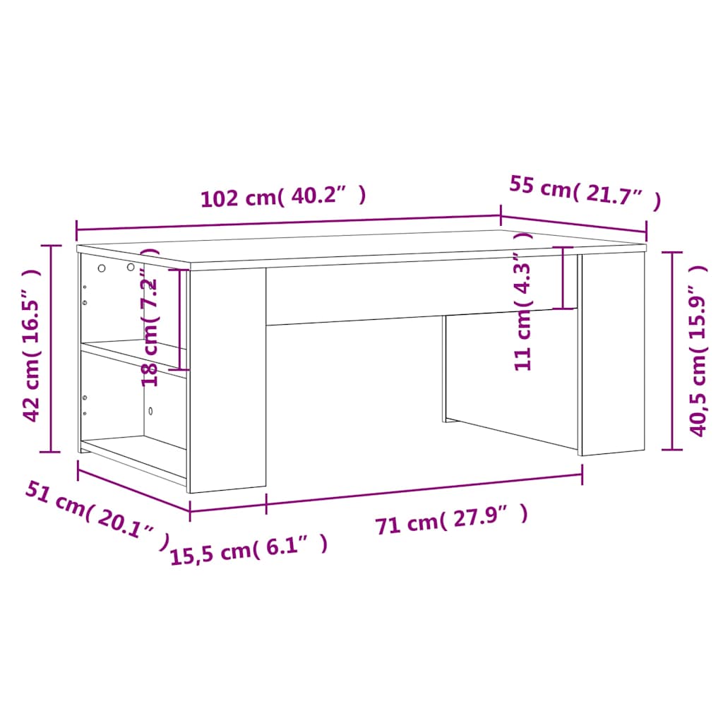 Tavolino da Salotto Nero 102x55x42 cm in Legno Multistrato | homemem39
